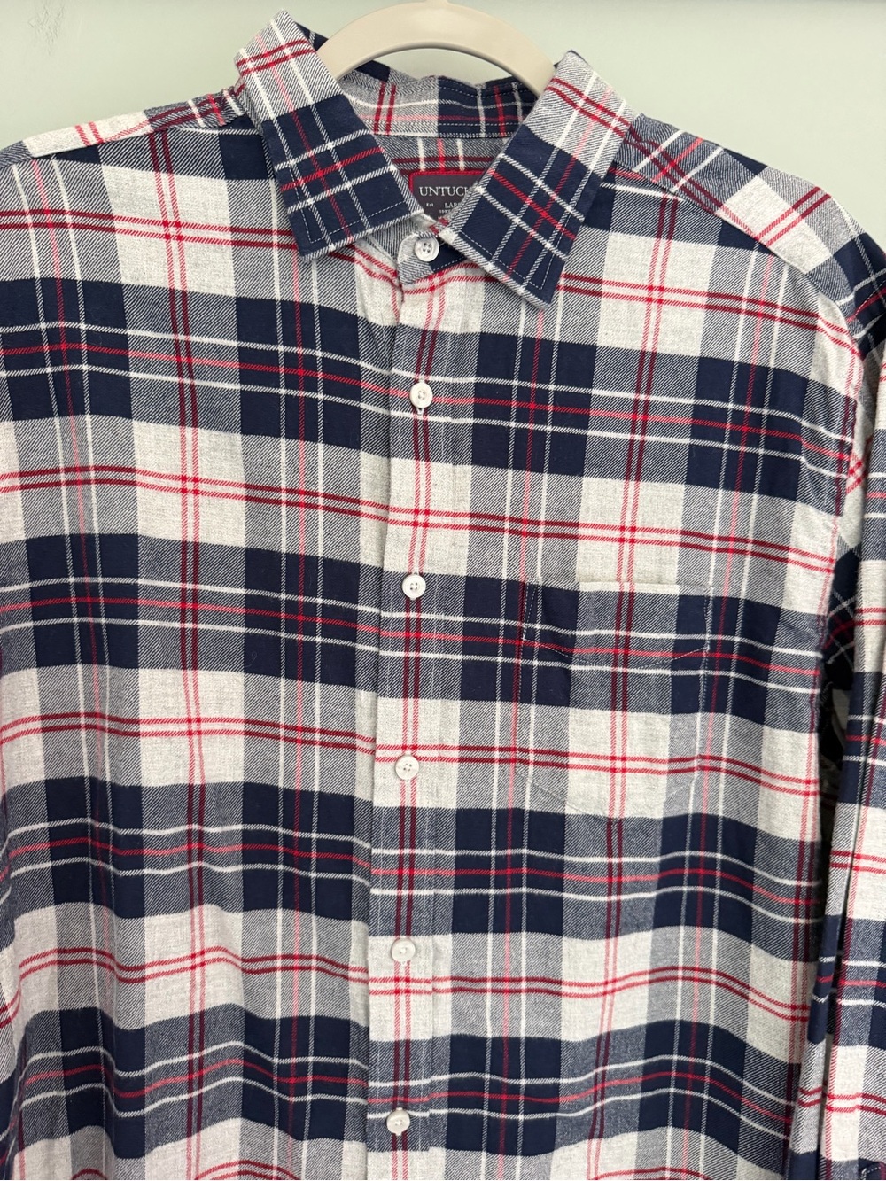 UNTUCKit "Campeneta" 100% Cotton Blue Red Gray Plaid Long Sleeve Flannel Shirt - Picture 6 of 15